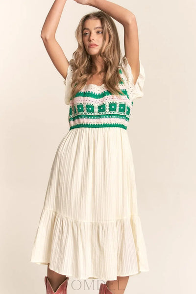 J.NNA Ruffle Hem Midi Crochet Dress Trendsi OMDEL.COM