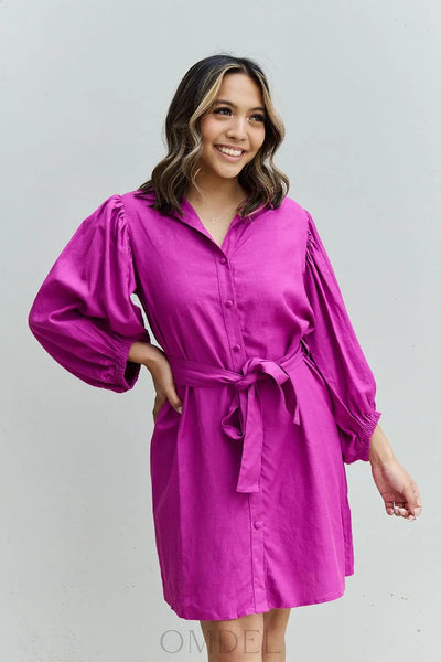 Jade By Jane Hello Darling Full Size Half Sleeve Belted Mini Dress in Magenta Trendsi OMDEL.COM