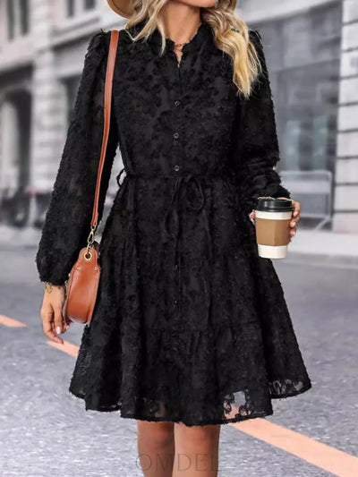 Lace Button Down Long Sleeve Mini Dress Trendsi OMDEL.COM