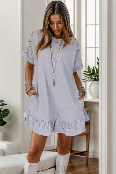 Lace Detail Round Neck Short Sleeve Dress Trendsi OMDEL.COM