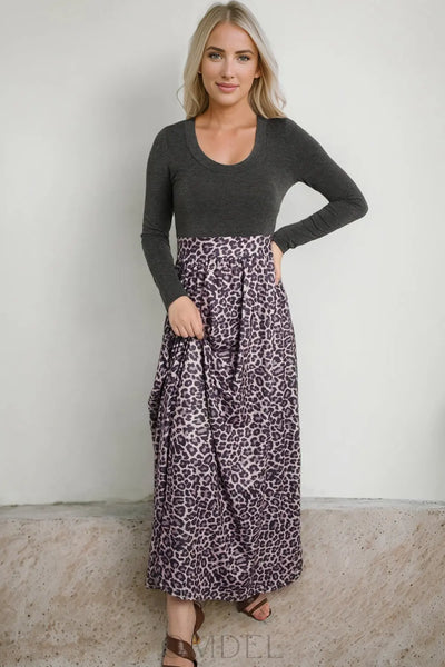 Leopard Round Neck Maxi Dress Trendsi OMDEL.COM