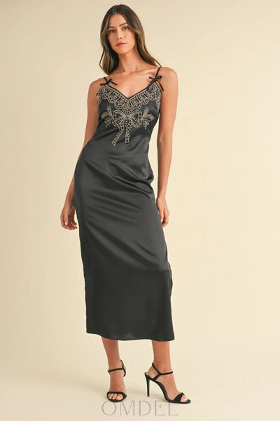 Mable Embroidered Cami Satin Midi Slit Dress Trendsi OMDEL.COM