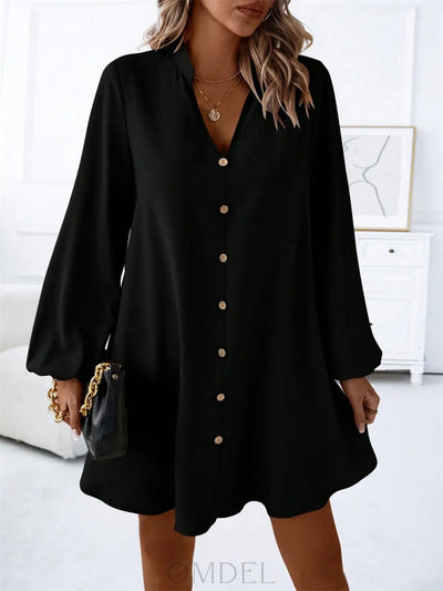 Notched Long Sleeve Mini Dress Trendsi OMDEL.COM