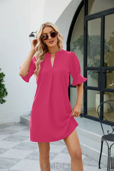 Notched Neck Flounce Sleeve Mini Dress Trendsi OMDEL.COM