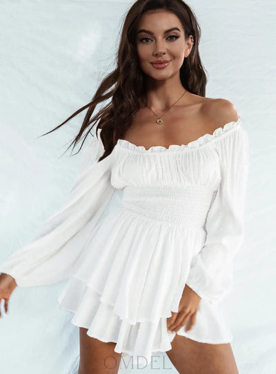 Off Shoulder Smocked Waist Romper Trendsi OMDEL.COM