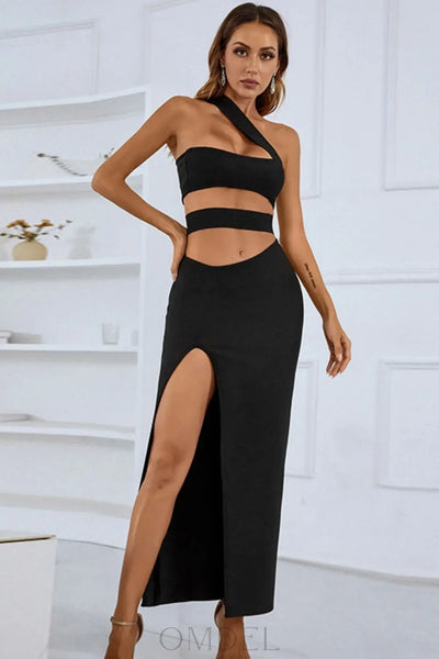 One-Shoulder Cutout Front Split Maxi Dress Trendsi OMDEL.COM