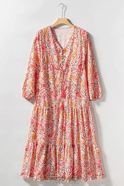 Paisley V-Neck Tied Dress Trendsi OMDEL.COM