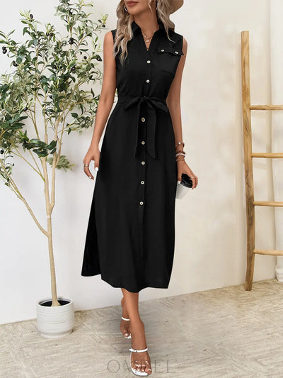 Perfee Button Up Sleeveless Midi Dress Trendsi OMDEL.COM