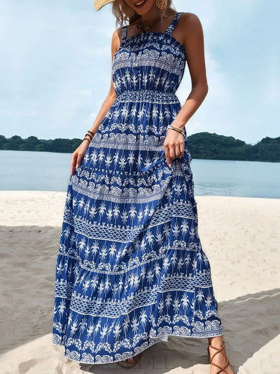 Perfee Printed Square Neck Sleeveless Maxi Dress Trendsi OMDEL.COM