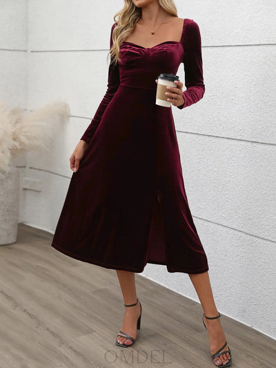 Perfee Sweetheart Neck Long Sleeve Midi Dress Trendsi OMDEL.COM