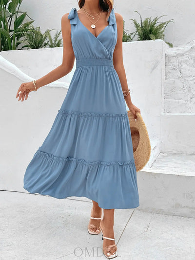 Perfee Tie Shoulder Smocked Waist Sleeveless Tiered Dress Trendsi OMDEL.COM