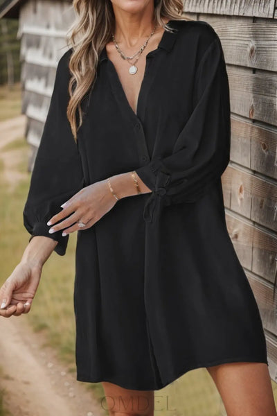 Plus Size Button Up V-Neck Shirt Dress Trendsi OMDEL.COM