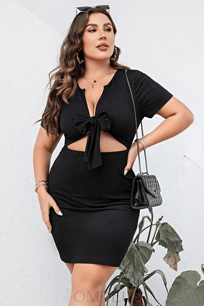 Plus Size Cutout Tie Front Short Sleeve Dress Trendsi OMDEL.COM