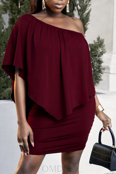 Plus Size One-Shoulder Half Sleeve Mini Dress Trendsi OMDEL.COM