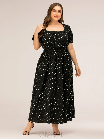 Plus Size Polka Dot Square Neck Dress Trendsi OMDEL.COM