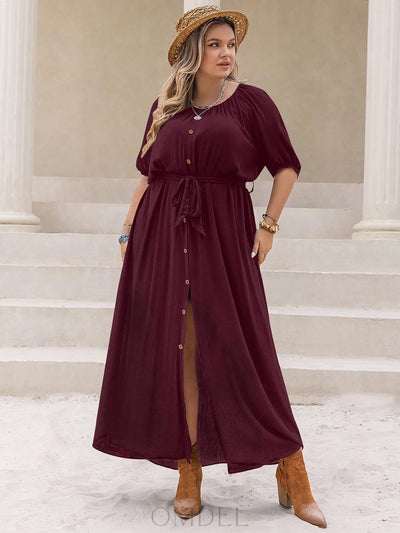 Plus Size Round Neck Half Sleeve Dress Trendsi OMDEL.COM