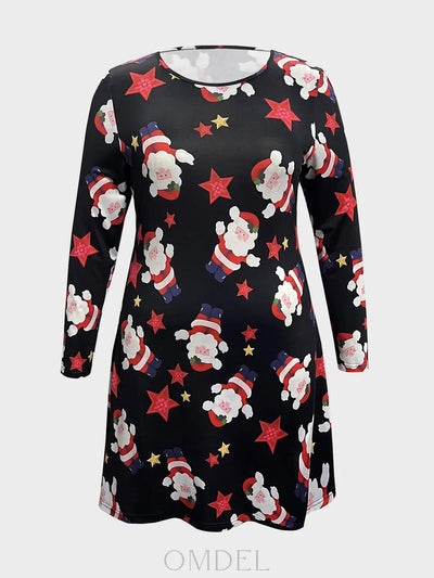 Plus Size Santa Printed Round Neck Dress Trendsi OMDEL.COM