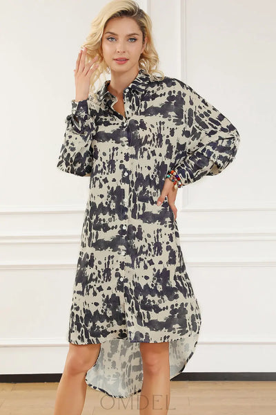 Printed Collared Neck Shirt Dress Trendsi OMDEL.COM