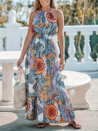 Printed Halter Neck Maxi Dress Trendsi OMDEL.COM