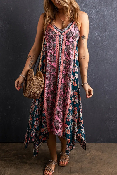 Printed V-Neck Midi Cami Dress Trendsi OMDEL.COM