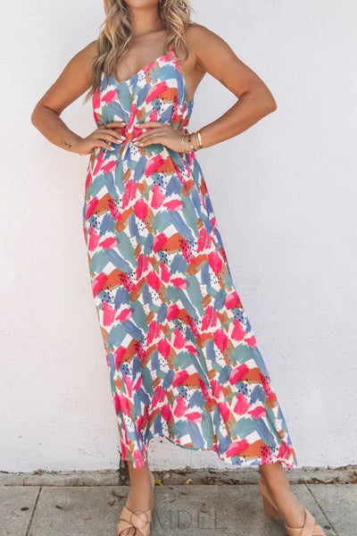 Printed V-Neck Spaghetti Strap Dress Trendsi OMDEL.COM