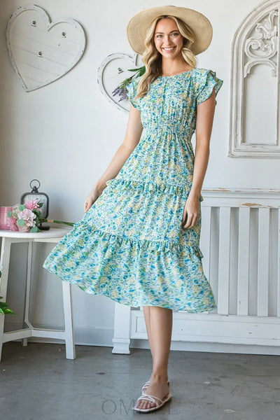 Reborn J Floral Ruffle Trim Tiered Midi Dress Trendsi OMDEL.COM