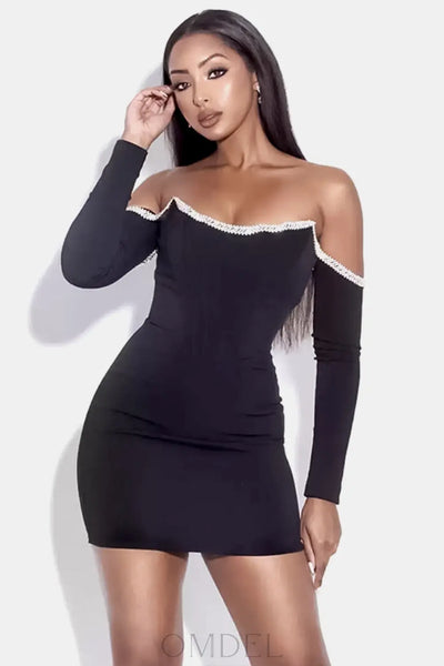 Rhinestone Trim Off-Shoulder Bandage Dress Trendsi OMDEL.COM