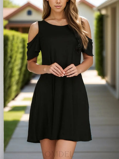 Round Neck Cold Shoulder Mini Dress Trendsi OMDEL.COM