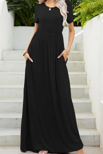 Round Neck Maxi Tee Dress with Pockets Trendsi OMDEL.COM