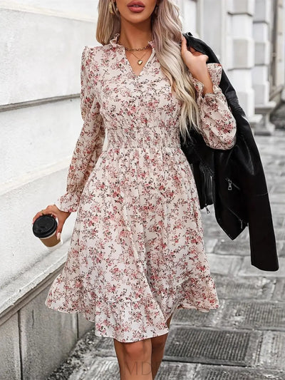 Ruffle Hem Floral Surplice Long Sleeve Dress Trendsi OMDEL.COM