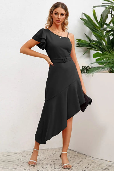 Ruffled Asymmetrical Neck Flutter Sleeve Dress Trendsi OMDEL.COM