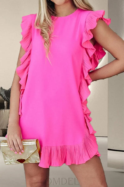 Ruffled Round Neck Cap Sleeve Mini Dress Trendsi OMDEL.COM