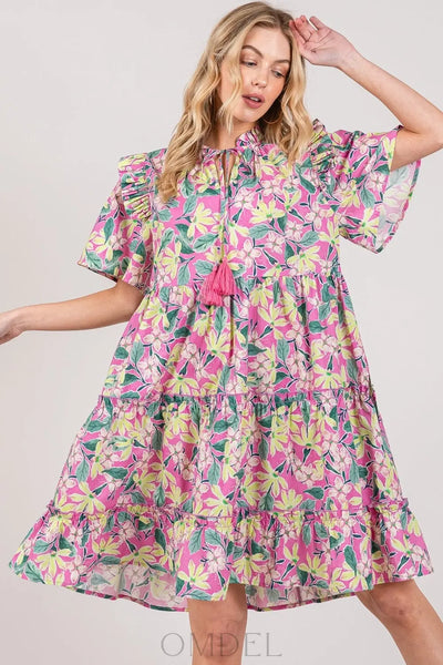 SAGE + FIG Floral Ruffle Short Sleeve Dress Trendsi OMDEL.COM