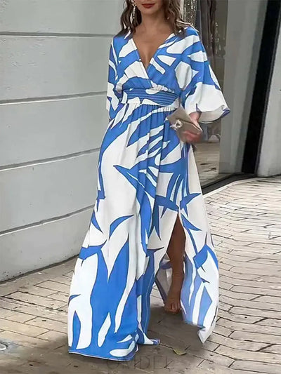 Slit Printed Surplice Maxi Dress Trendsi OMDEL.COM