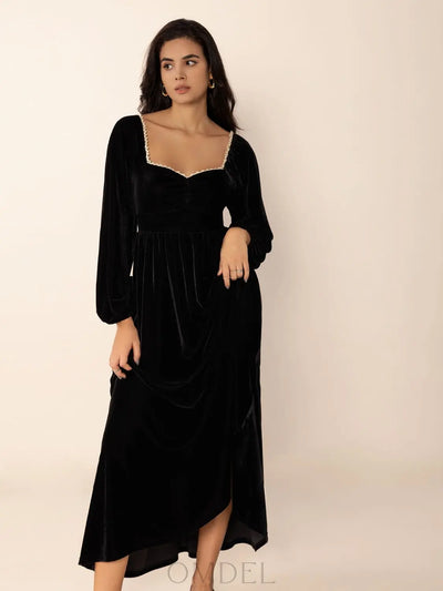 Sweetheart Neck Long Sleeve Midi Dress Trendsi OMDEL.COM