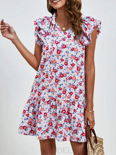 Tied Floral Cap Sleeve Mini Dress Trendsi OMDEL.COM