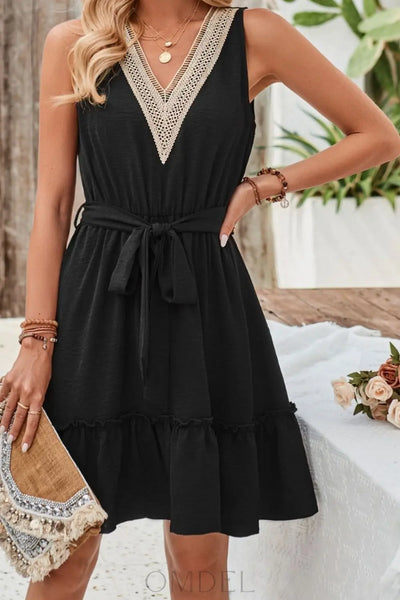 Tied Frill Sleeveless Mini Dress Trendsi OMDEL.COM