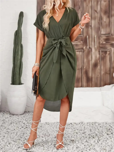 Tied Surplice Short Sleeve Dress Trendsi OMDEL.COM