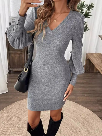 V-Neck Lantern Sleeve Dress Trendsi OMDEL.COM