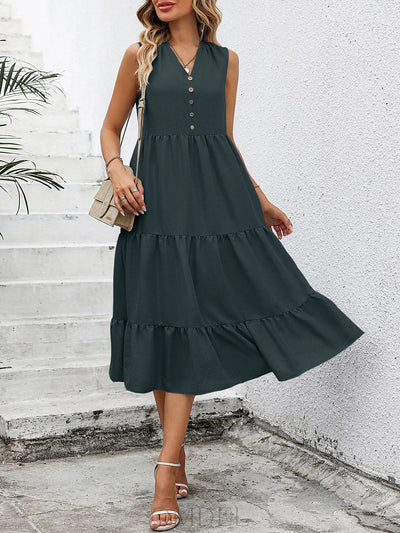 V-Neck Sleeveless Tiered Dress Trendsi OMDEL.COM