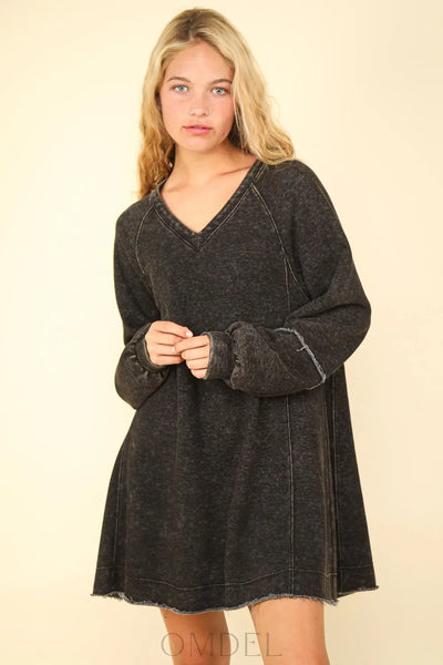 VERY J Mineral Washed Oversized A-Line Mini Dress Trendsi OMDEL.COM