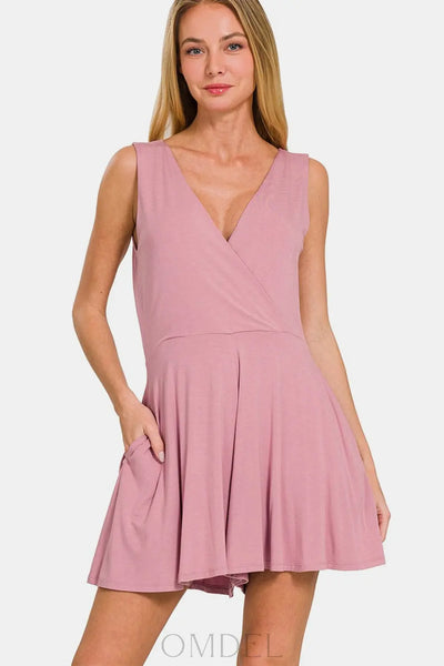 Zenana Surplice Neckline Sleeveless Romper Trendsi OMDEL.COM