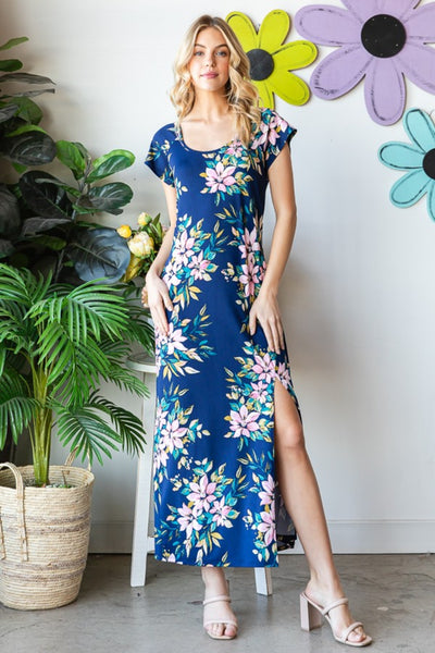 Heimish Full Size Floral Short Sleeve Slit Dress Trendsi OMDEL.COM