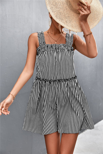 Striped Frill Trim Square Neck Dress Trendsi OMDEL.COM