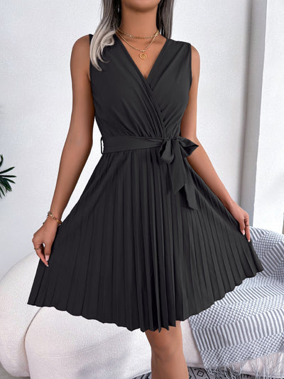 Tied Surplice Sleeveless Pleated Dress Trendsi OMDEL.COM