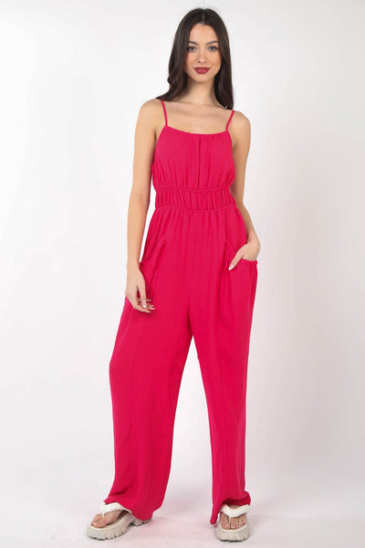 VERY J Pintuck Detail Woven Sleeveless Jumpsuit Trendsi OMDEL.COM