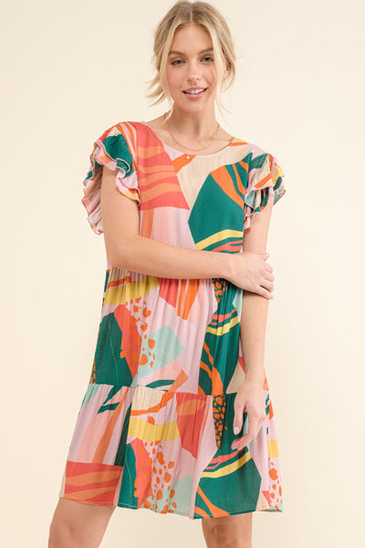 And The Why Printed Double Ruffle Sleeve Dress Trendsi OMDEL.COM