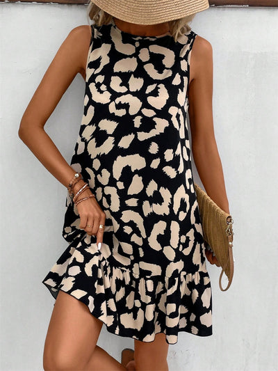 Tied Leopard Round Neck Tank Dress Trendsi OMDEL.COM