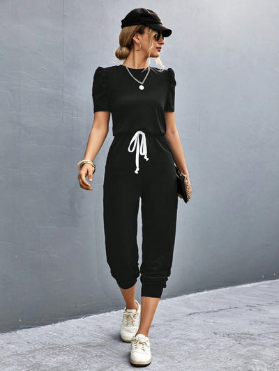 Round Neck Short Sleeve Jumpsuit - OMDEL.COM