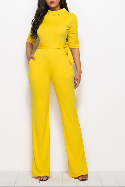 Mock Neck Tie-Waist Half Sleeve Jumpsuit Trendsi OMDEL.COM